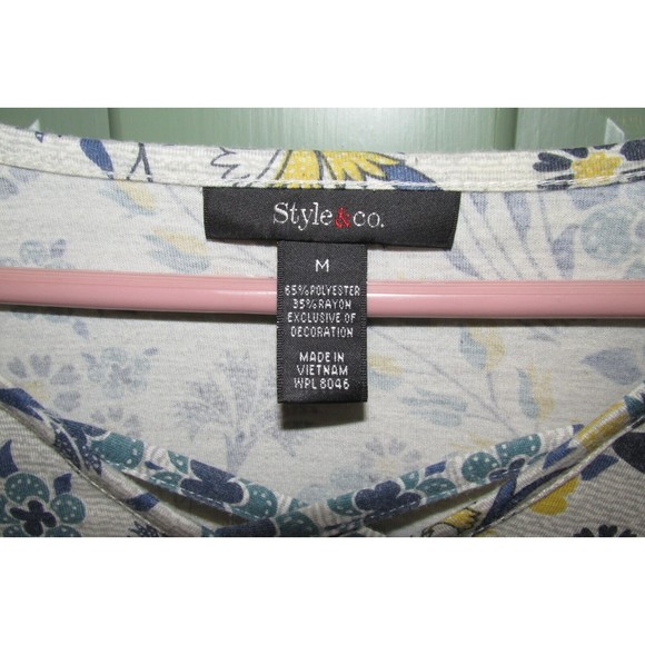 Style & Co. Women's Gray Floral Lace Insert Cold Shoulder Pullover Blouse Size M - Picture 4 of 7